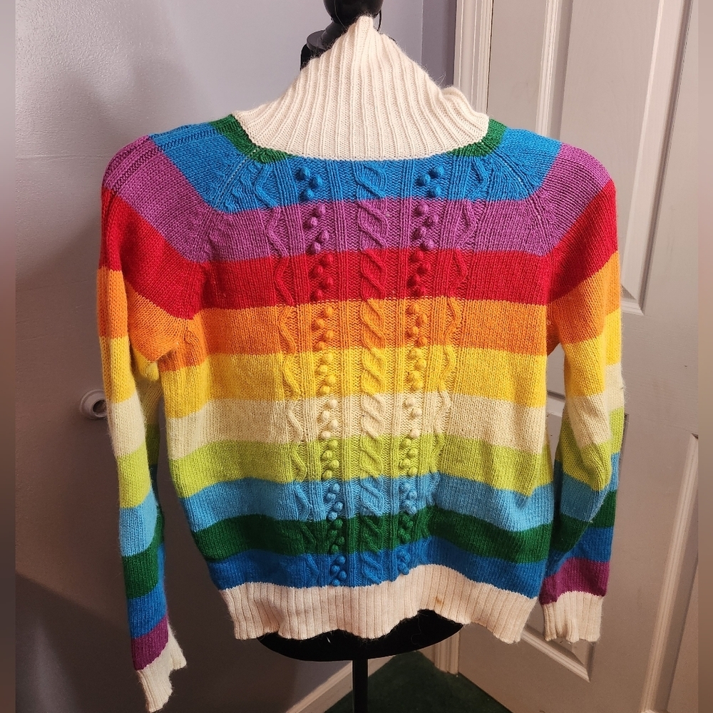 Rainbow Striped Turtleneck Sweater - Multicolor Gap Kids Size Xxl(14-16) 2004